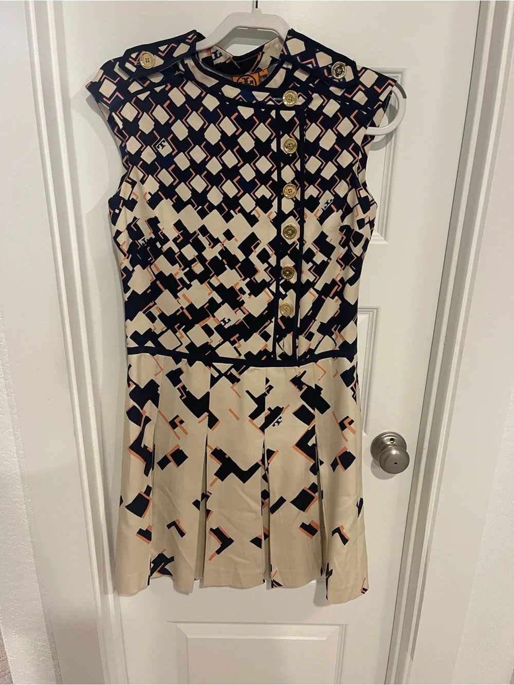 Women’s Cream Geometric Print Silk Dress
